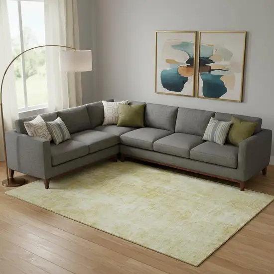 Gold And Ivory Abstract Washable Area Rug With UV Protection Photo 1