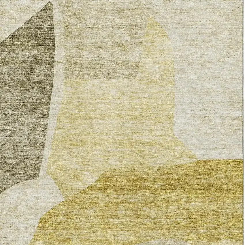 Gold And Ivory Abstract Washable Area Rug With UV Protection Photo 4