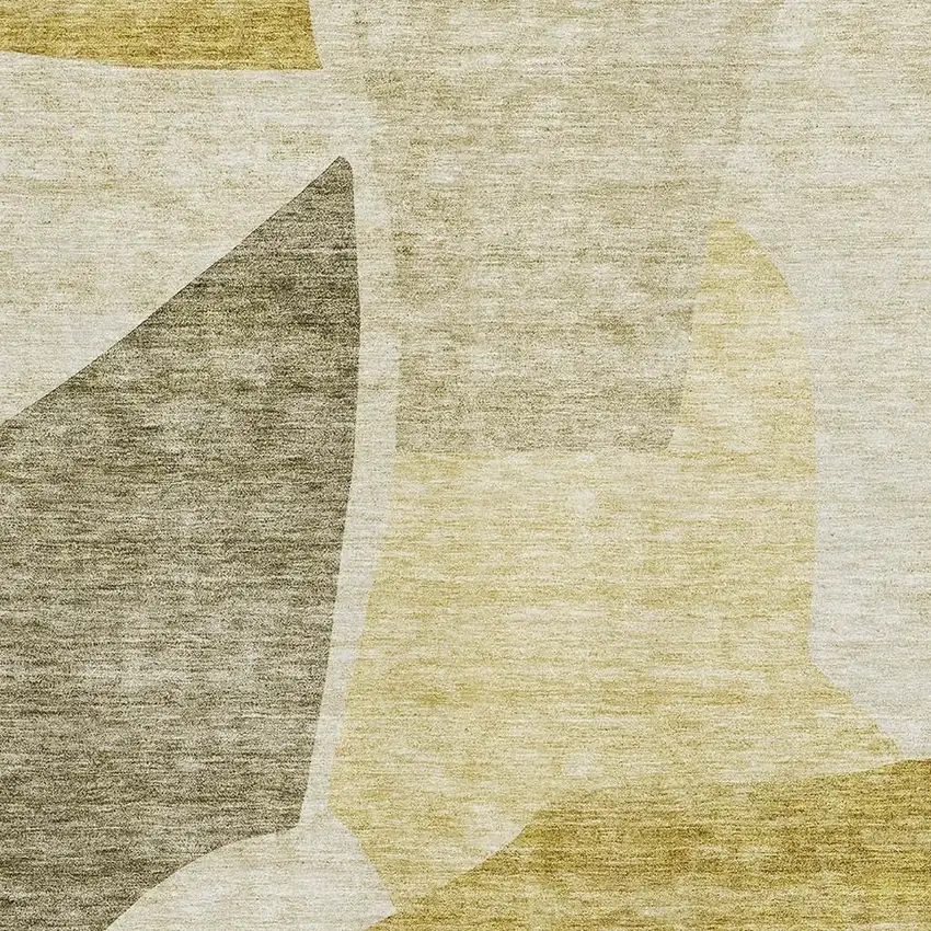 Gold And Ivory Abstract Washable Area Rug With UV Protection Photo 4