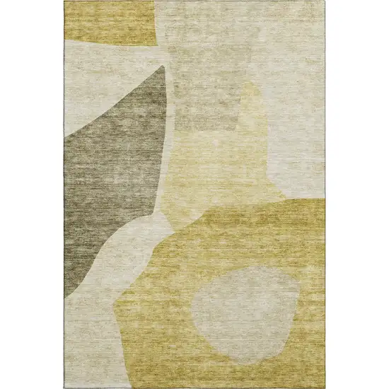 Gold And Ivory Abstract Washable Area Rug With UV Protection Photo 4