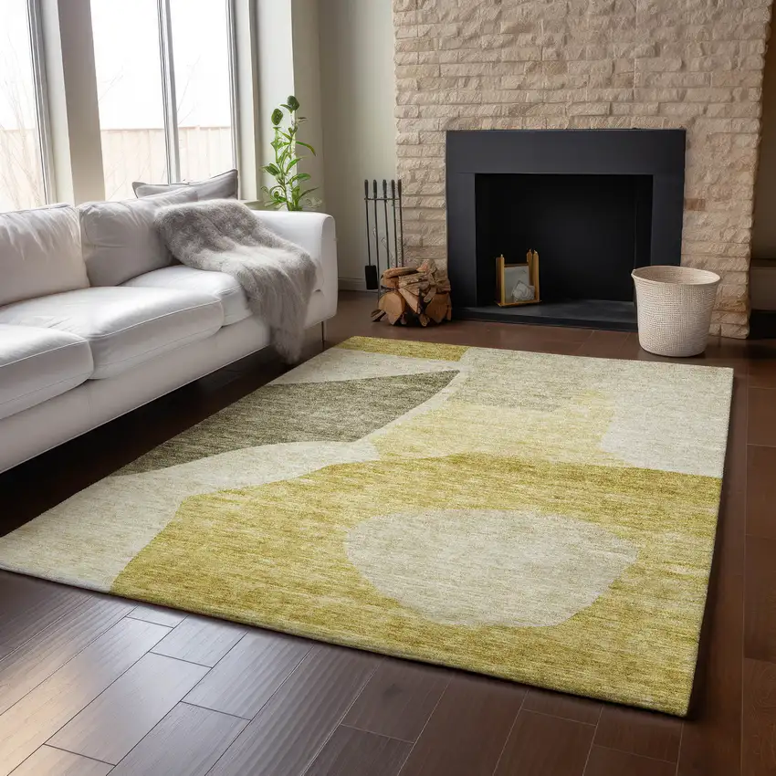 Gold And Ivory Abstract Washable Area Rug With UV Protection Photo 3