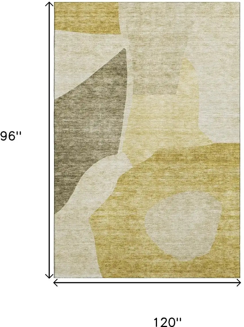 Gold And Ivory Abstract Washable Area Rug With UV Protection Photo 3