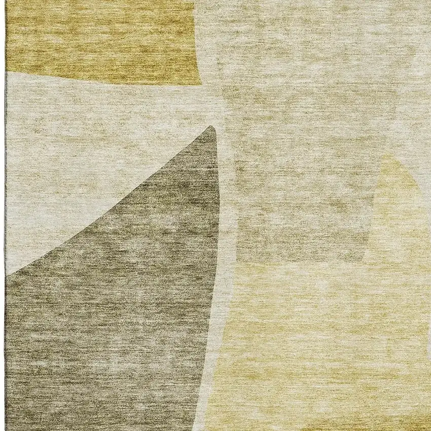 Gold And Ivory Abstract Washable Area Rug With UV Protection Photo 7