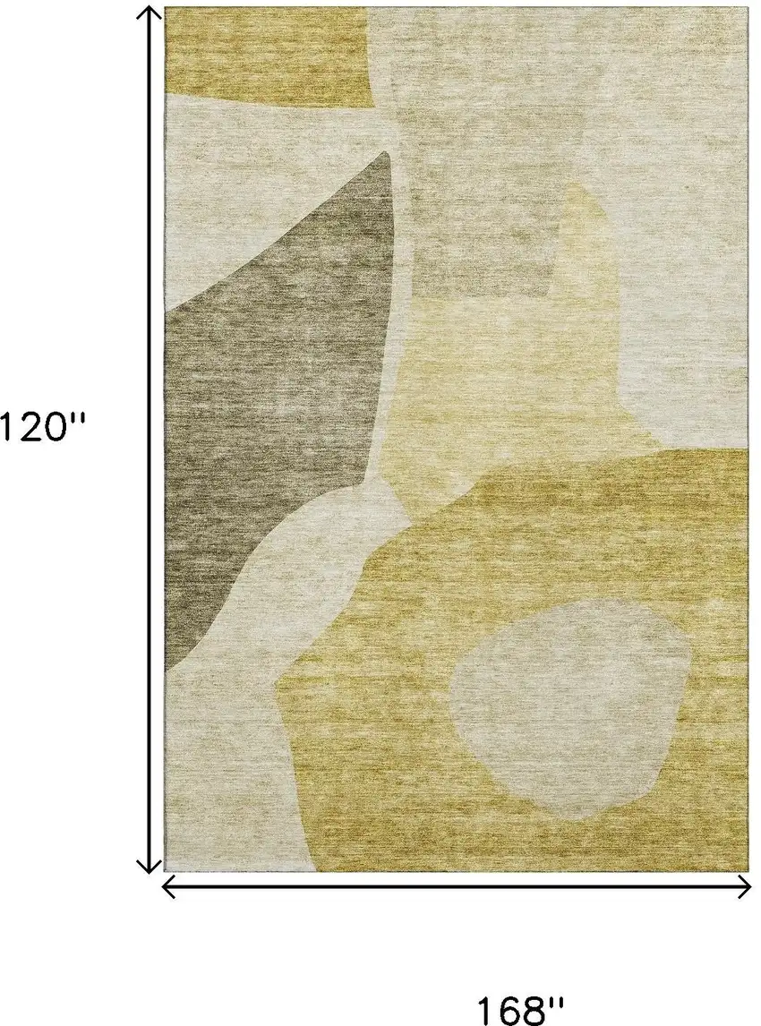 Gold And Ivory Abstract Washable Area Rug With UV Protection Photo 9