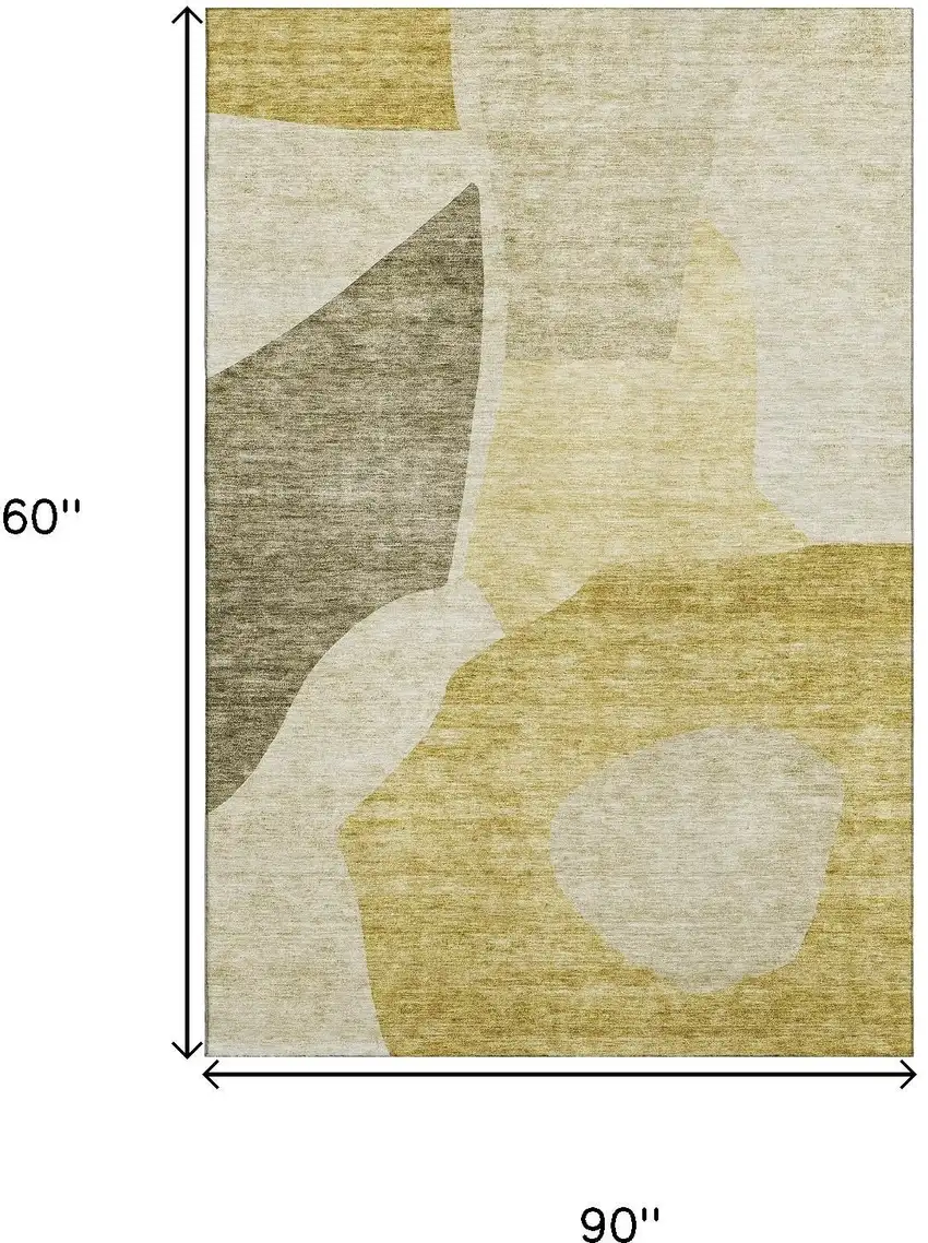 Gold And Ivory Abstract Washable Area Rug With UV Protection Photo 6