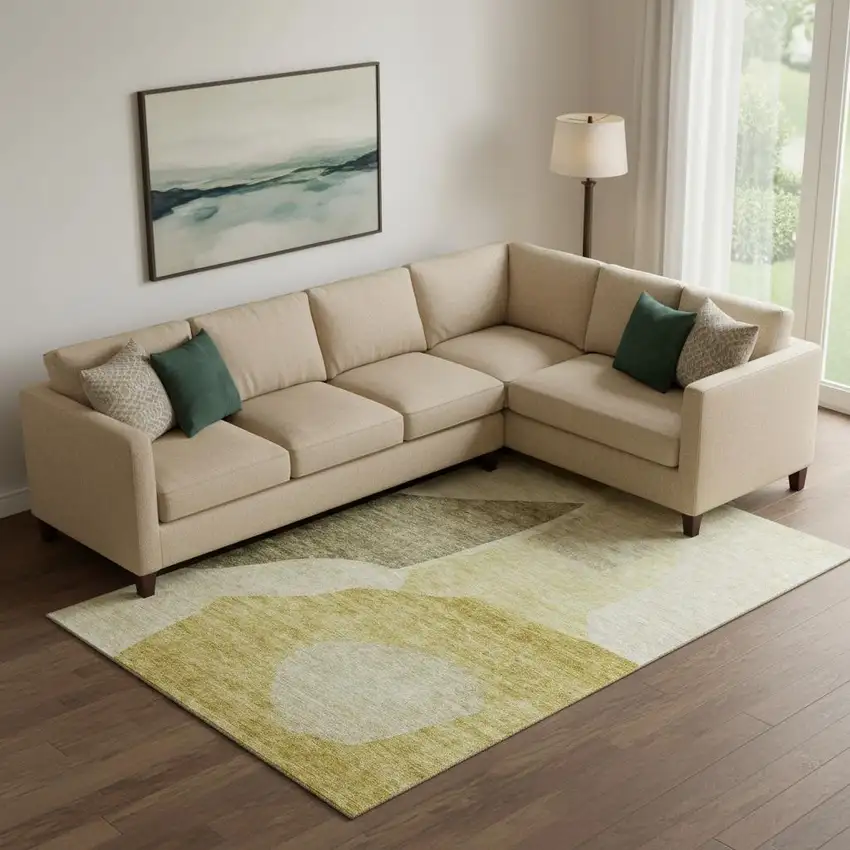 Gold And Ivory Abstract Washable Area Rug With UV Protection Photo 2