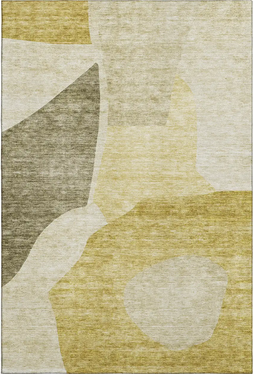 Gold And Ivory Abstract Washable Area Rug With UV Protection Photo 4