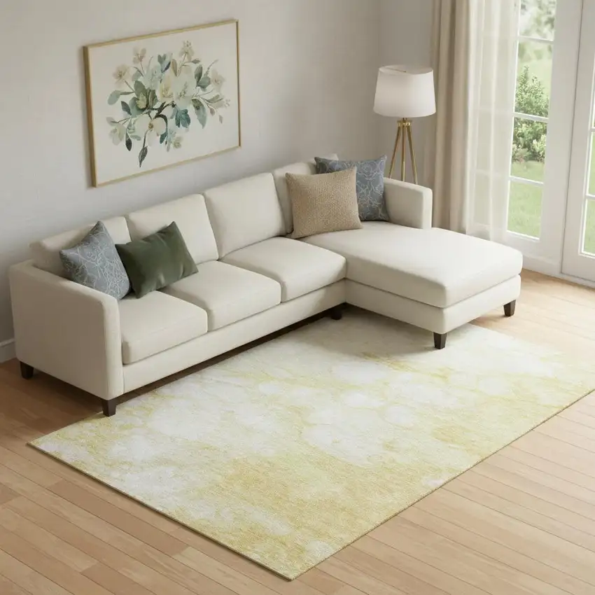 Gold And Ivory Abstract Washable Area Rug With UV Protection Photo 1
