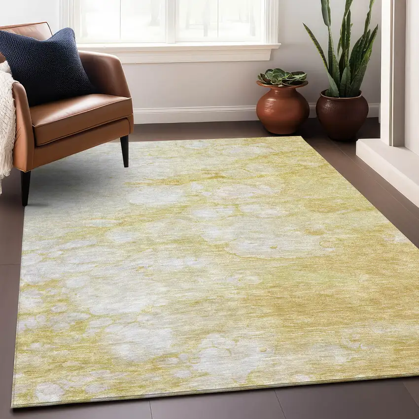 Gold And Ivory Abstract Washable Area Rug With UV Protection Photo 5