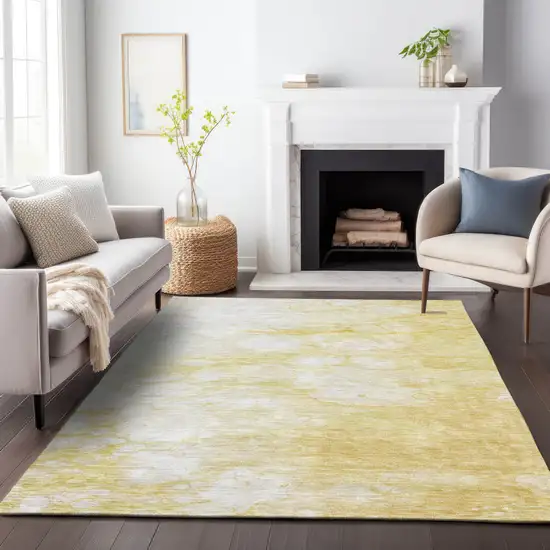 Gold And Ivory Abstract Washable Area Rug With UV Protection Photo 4
