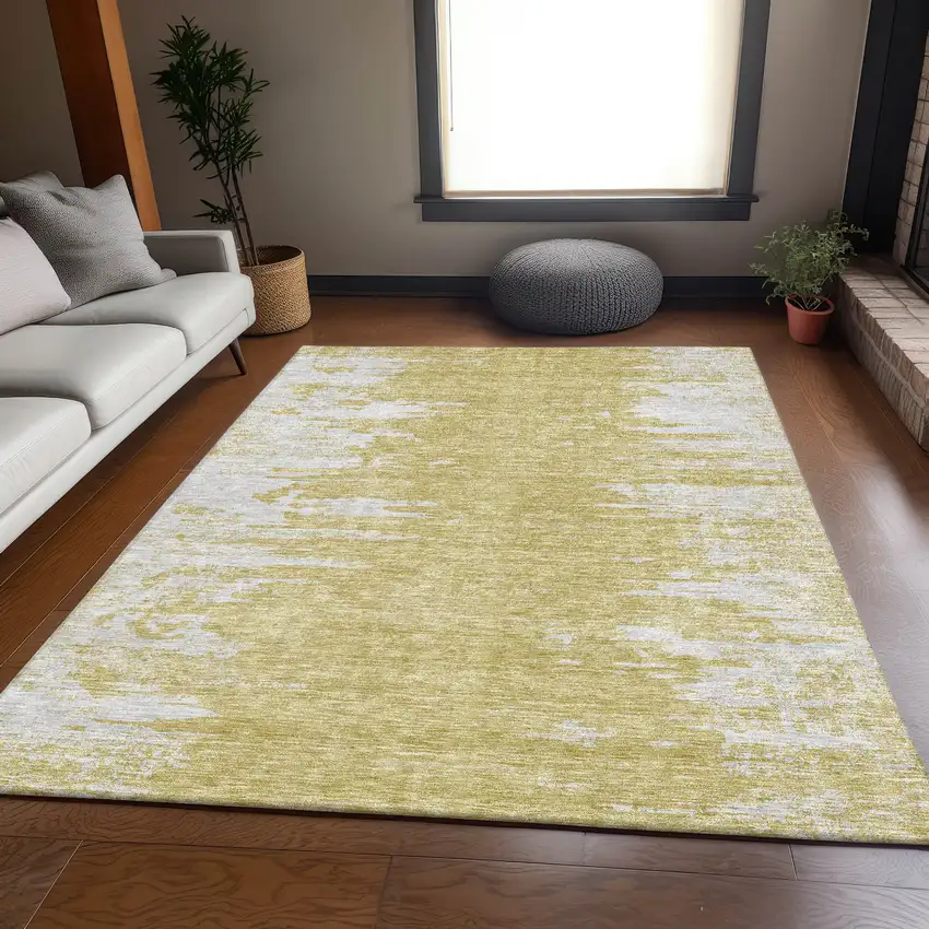 Gold And Ivory Abstract Washable Area Rug With UV Protection Photo 2