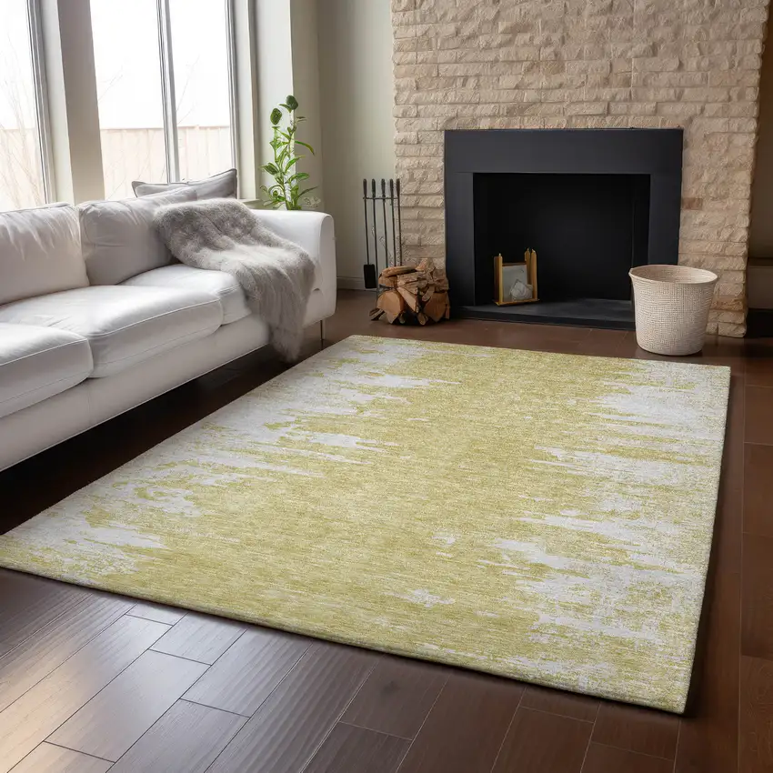 Gold And Ivory Abstract Washable Area Rug With UV Protection Photo 3