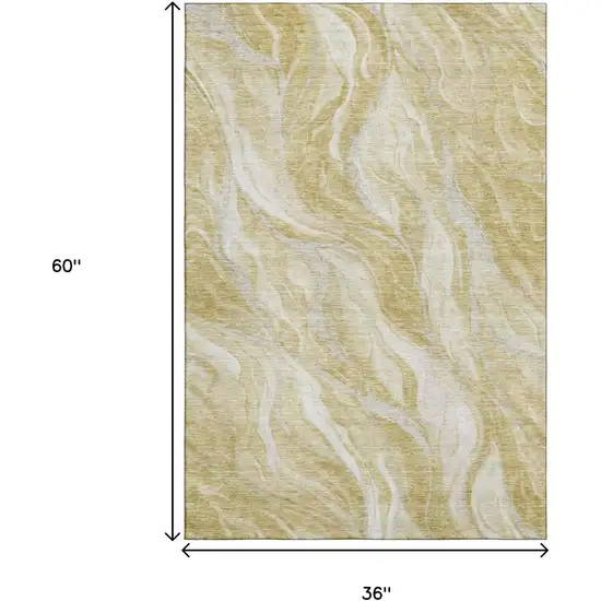 Gold And Ivory Abstract Washable Area Rug With UV Protection Photo 6