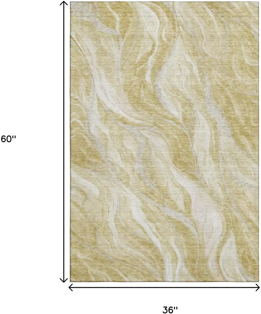 Gold And Ivory Abstract Washable Area Rug With UV Protection Photo 6