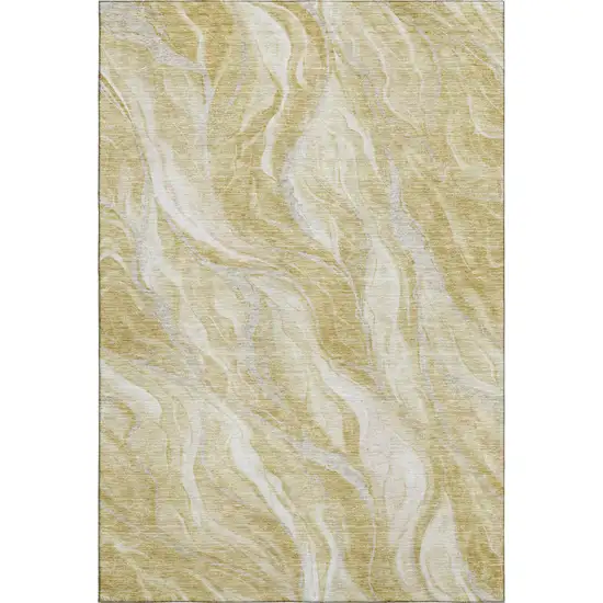 Gold And Ivory Abstract Washable Area Rug With UV Protection Photo 1