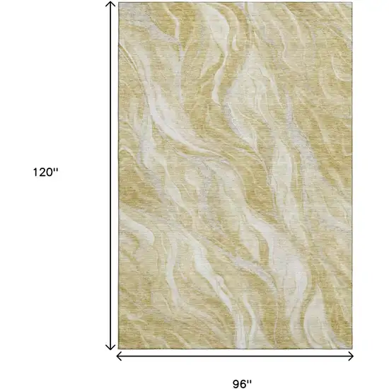 Gold And Ivory Abstract Washable Area Rug With UV Protection Photo 3
