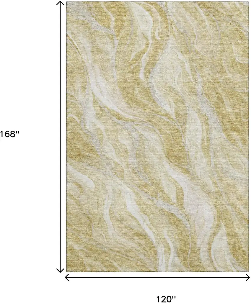 Gold And Ivory Abstract Washable Area Rug With UV Protection Photo 3