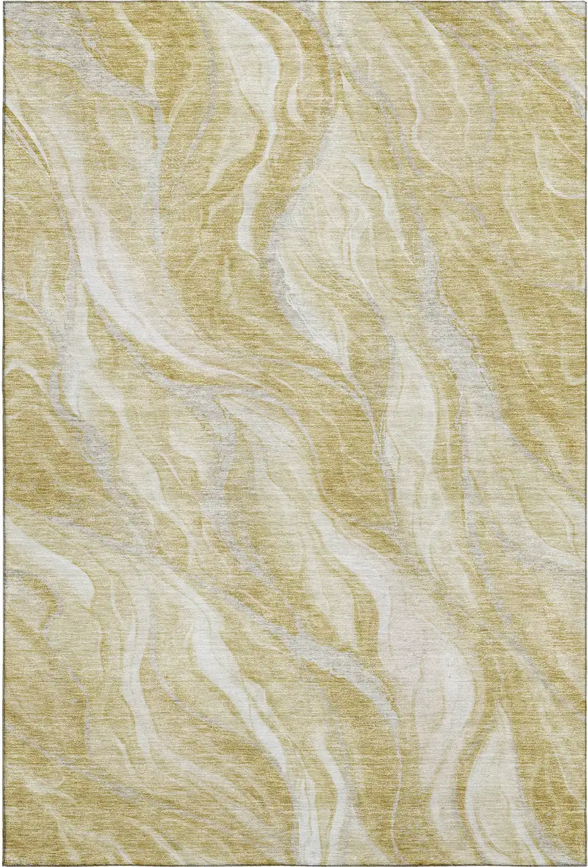 Gold And Ivory Abstract Washable Area Rug With UV Protection Photo 2