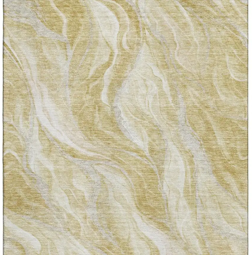 Gold And Ivory Abstract Washable Area Rug With UV Protection Photo 4