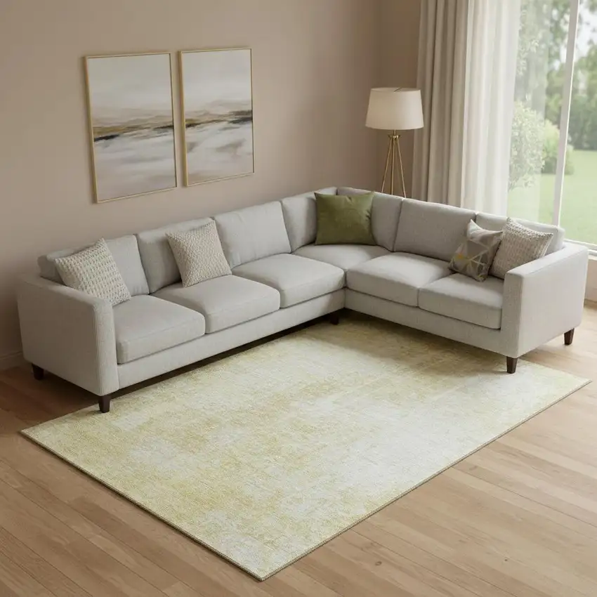 Gold And Ivory Abstract Washable Area Rug With UV Protection Photo 1