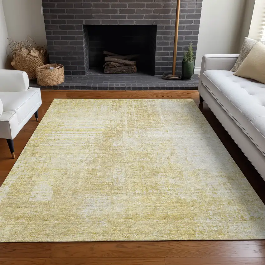 Gold And Ivory Abstract Washable Area Rug With UV Protection Photo 2