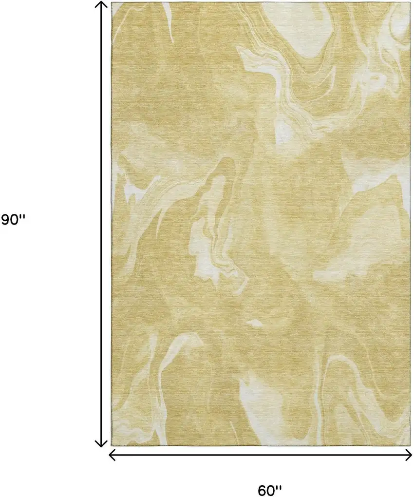 Gold And Ivory Abstract Washable Area Rug With UV Protection Photo 3