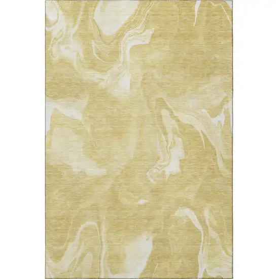 Gold And Ivory Abstract Washable Area Rug With UV Protection Photo 4