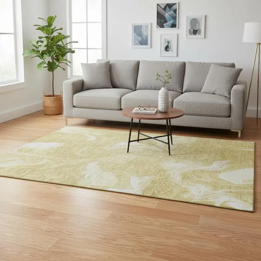 Gold And Ivory Abstract Washable Area Rug With UV Protection Photo 2