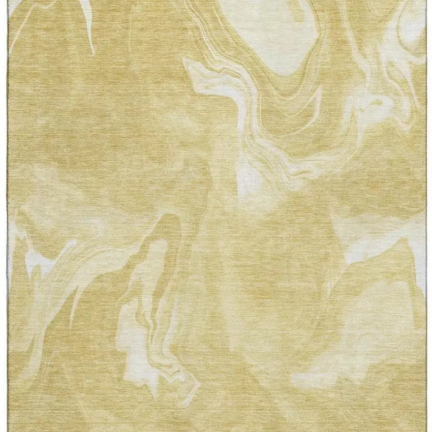 Gold And Ivory Abstract Washable Area Rug With UV Protection Photo 4
