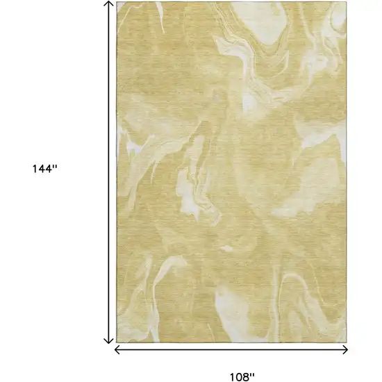 Gold And Ivory Abstract Washable Area Rug With UV Protection Photo 3