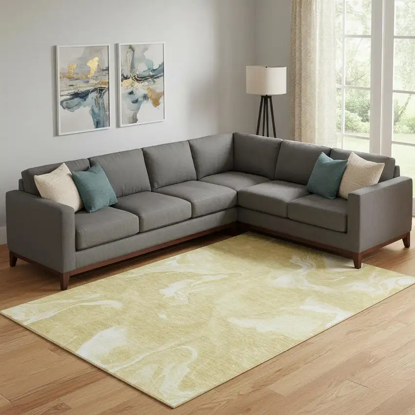 Gold And Ivory Abstract Washable Area Rug With UV Protection Photo 1