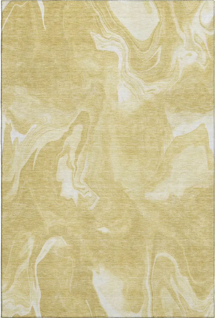 Gold And Ivory Abstract Washable Area Rug With UV Protection Photo 1