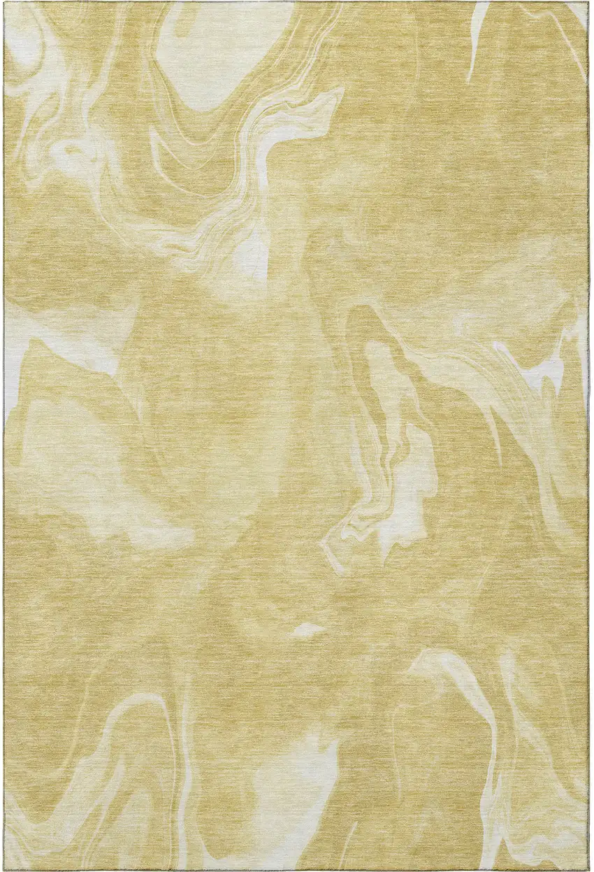 Gold And Ivory Abstract Washable Area Rug With UV Protection Photo 4