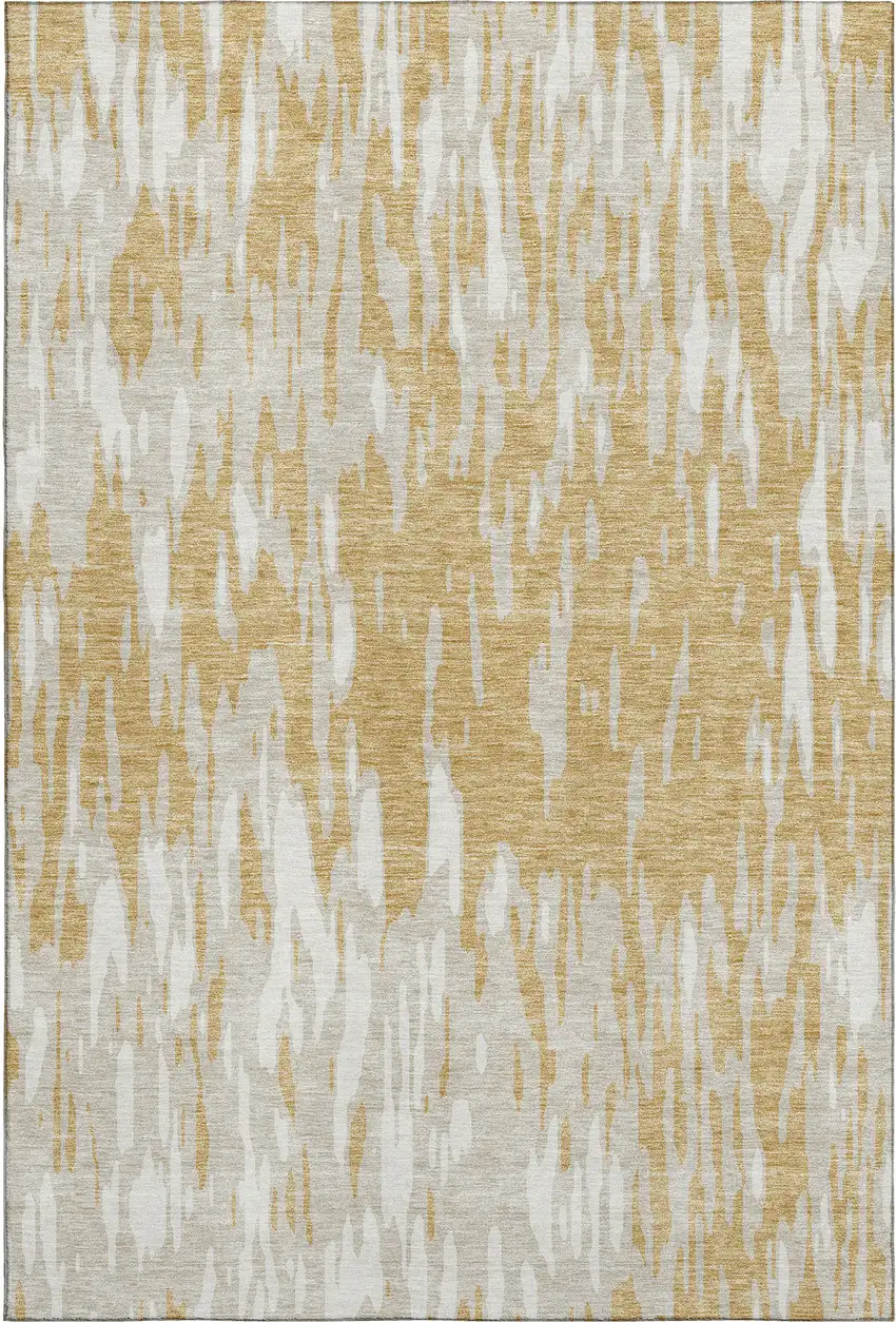 Gold And Ivory Abstract Washable Area Rug With UV Protection Photo 5