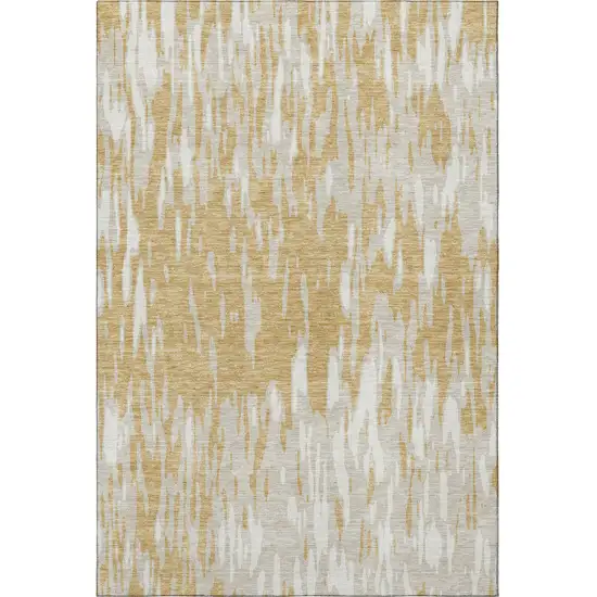 Gold And Ivory Abstract Washable Area Rug With UV Protection Photo 3