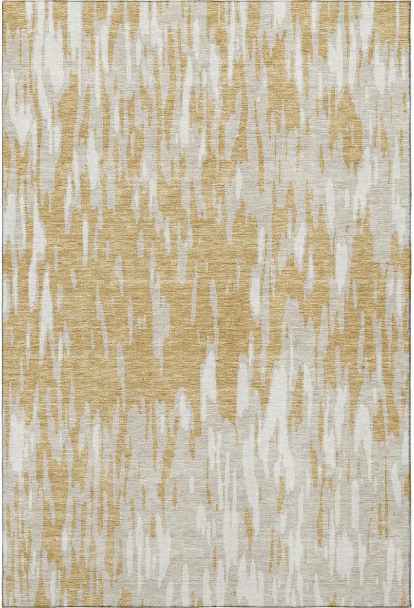 Gold And Ivory Abstract Washable Area Rug With UV Protection Photo 3