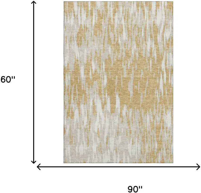 Gold And Ivory Abstract Washable Area Rug With UV Protection Photo 8