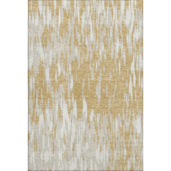 Gold And Ivory Abstract Washable Area Rug With UV Protection Photo 5