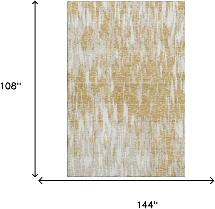 Gold And Ivory Abstract Washable Area Rug With UV Protection Photo 9