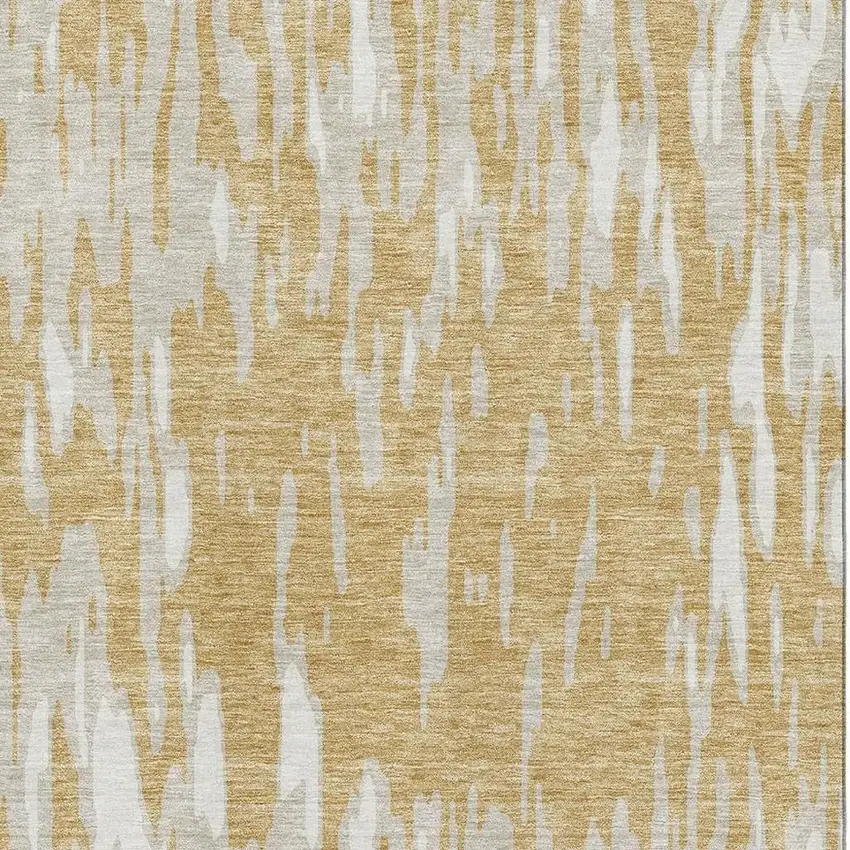 Gold And Ivory Abstract Washable Area Rug With UV Protection Photo 3