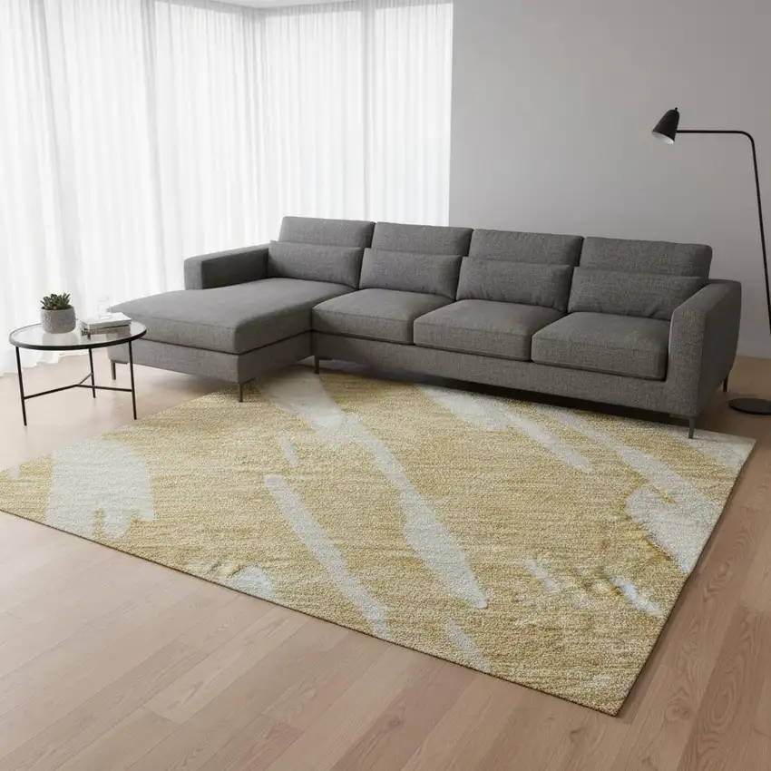 Gold And Ivory Abstract Washable Area Rug With UV Protection Photo 2