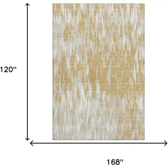 Gold And Ivory Abstract Washable Area Rug With UV Protection Photo 9