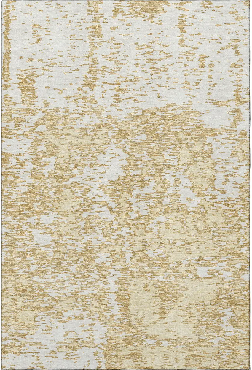 Gold And Ivory Abstract Washable Area Rug With UV Protection Photo 4