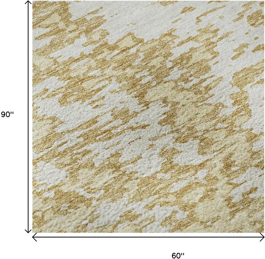 Gold And Ivory Abstract Washable Area Rug With UV Protection Photo 9