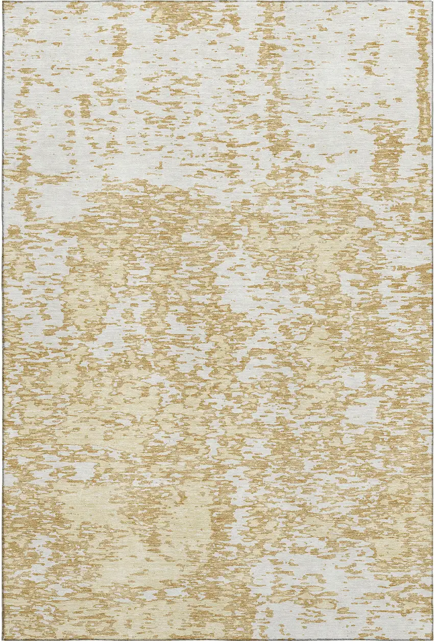 Gold And Ivory Abstract Washable Area Rug With UV Protection Photo 5