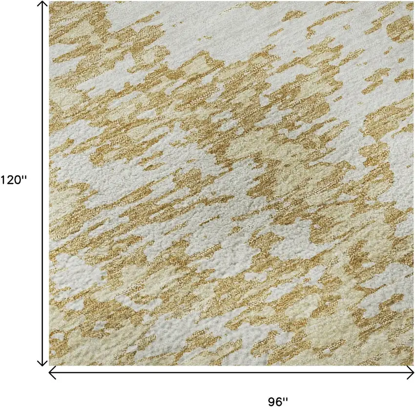 Gold And Ivory Abstract Washable Area Rug With UV Protection Photo 9