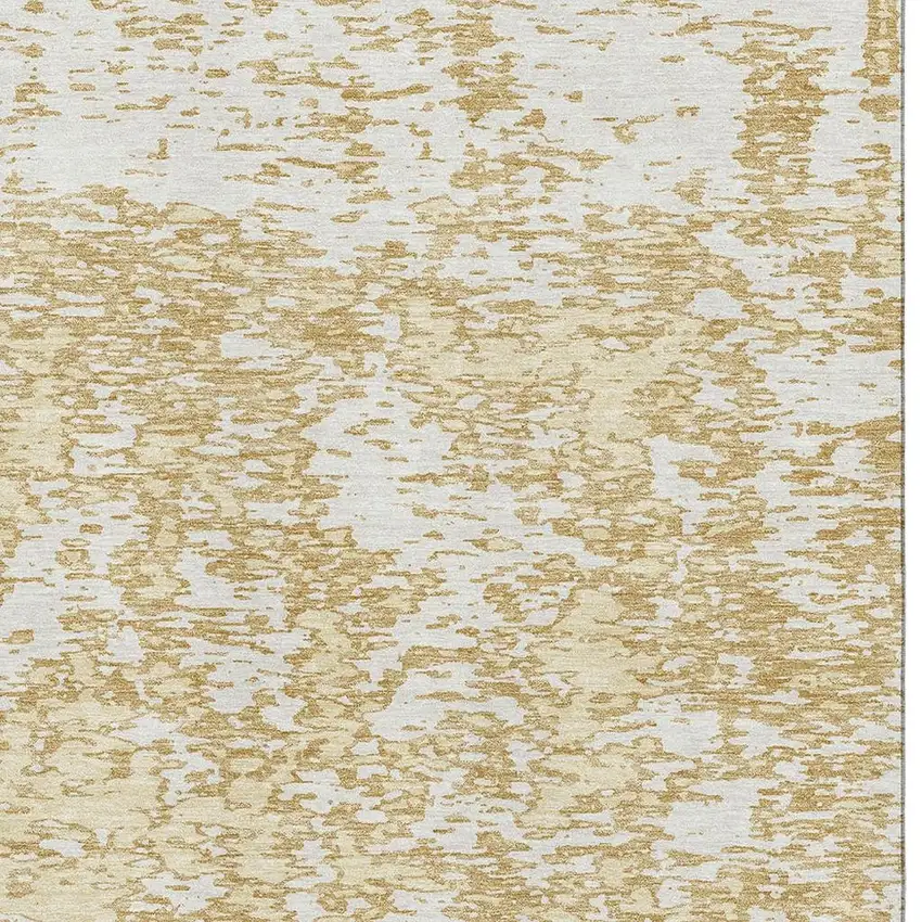 Gold And Ivory Abstract Washable Area Rug With UV Protection Photo 2
