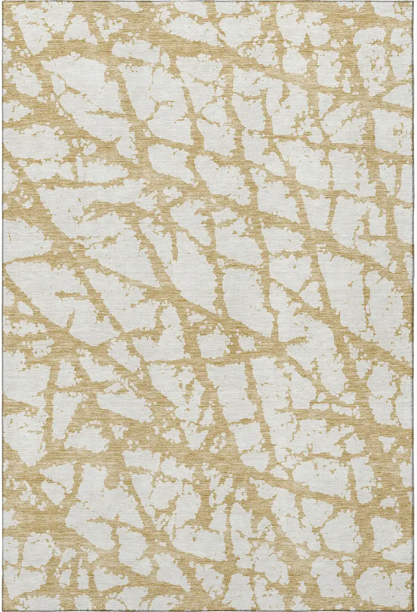 Gold And Ivory Abstract Washable Area Rug With UV Protection Photo 3