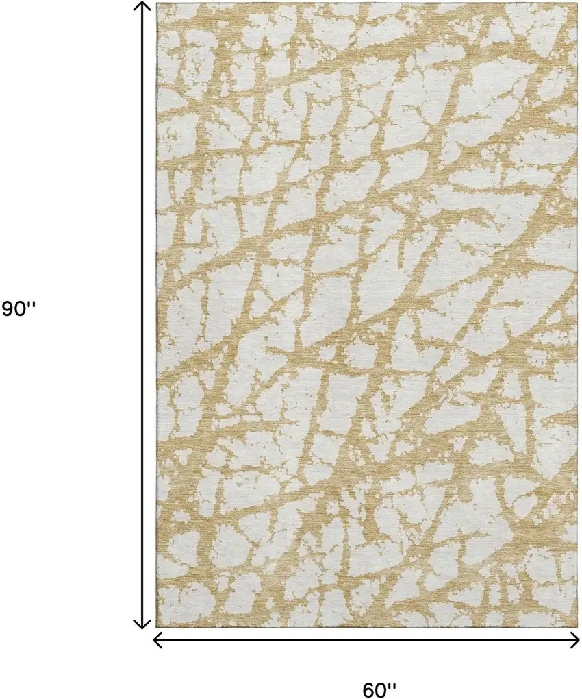 Gold And Ivory Abstract Washable Area Rug With UV Protection Photo 8