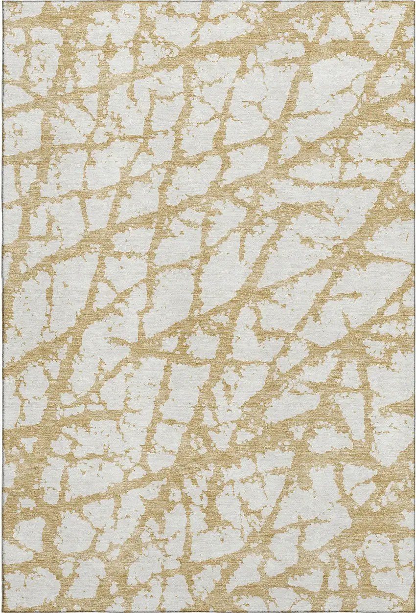 Gold And Ivory Abstract Washable Area Rug With UV Protection Photo 1